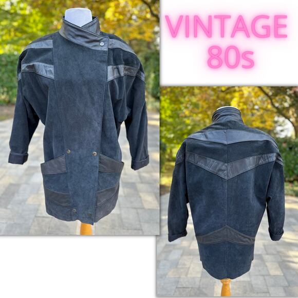 Vintage Jackets & Blazers - Vintage 80s Black Suede Leather Jacket StreetStyle StreetWear Alt Retro FlyGirl